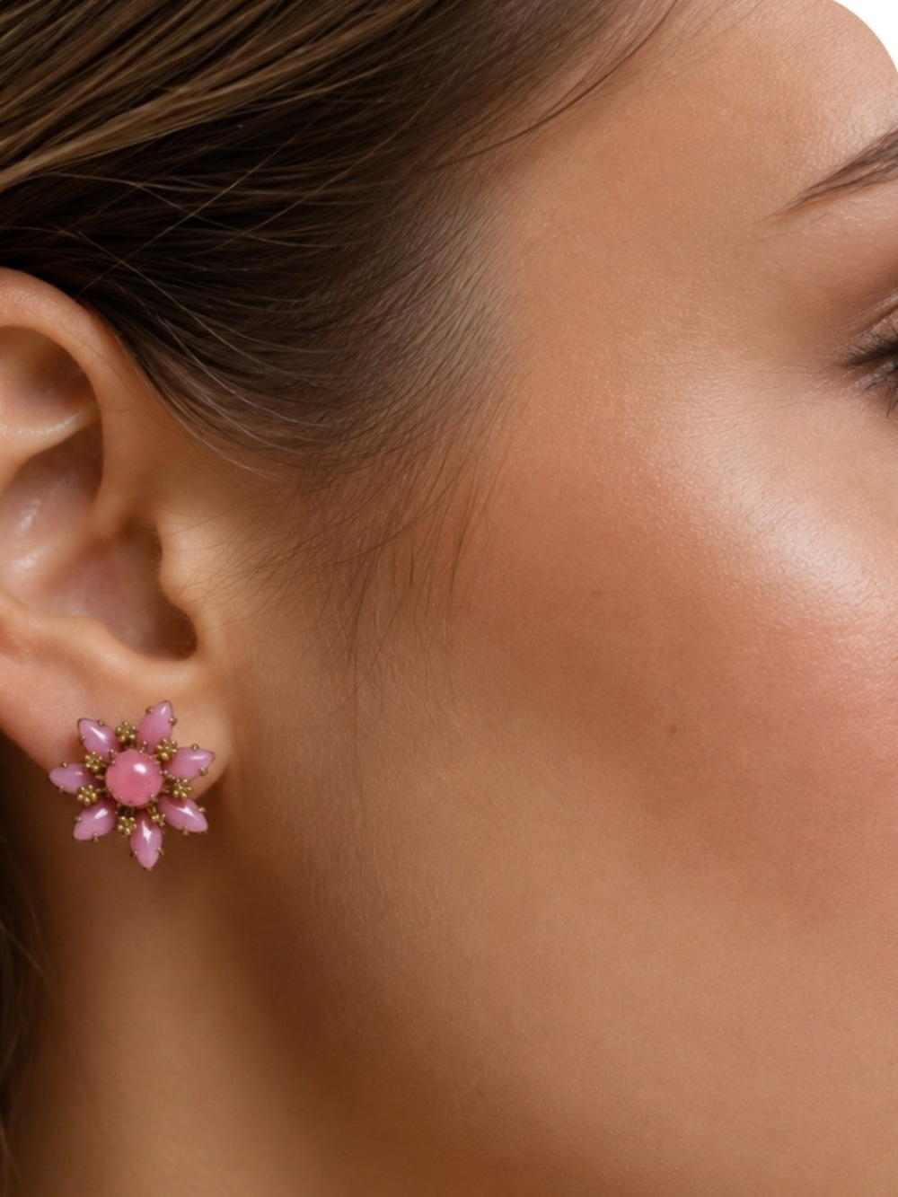 Vintage Pink Flower Clip-On Earrings